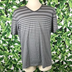 INC Gray Striped V Neck Tee Shirt